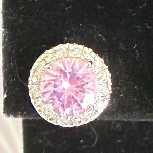 Single Pink Crystal Halo Stud Earring